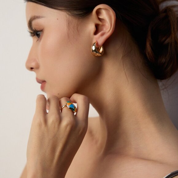 ✨ Artisan Original Design Minimalist Wide Dome Huggie Hoops | Sterling Silver - Picture 3 of 9